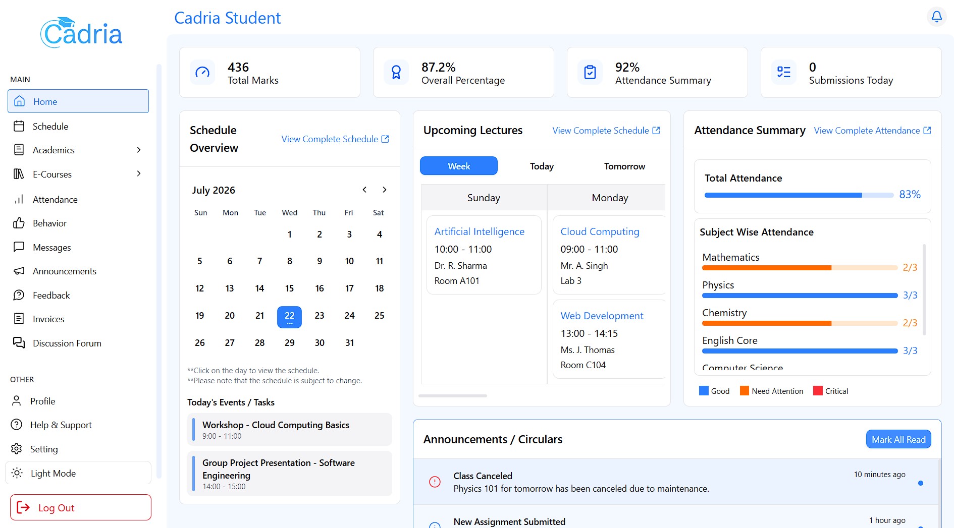 Cadria student portal